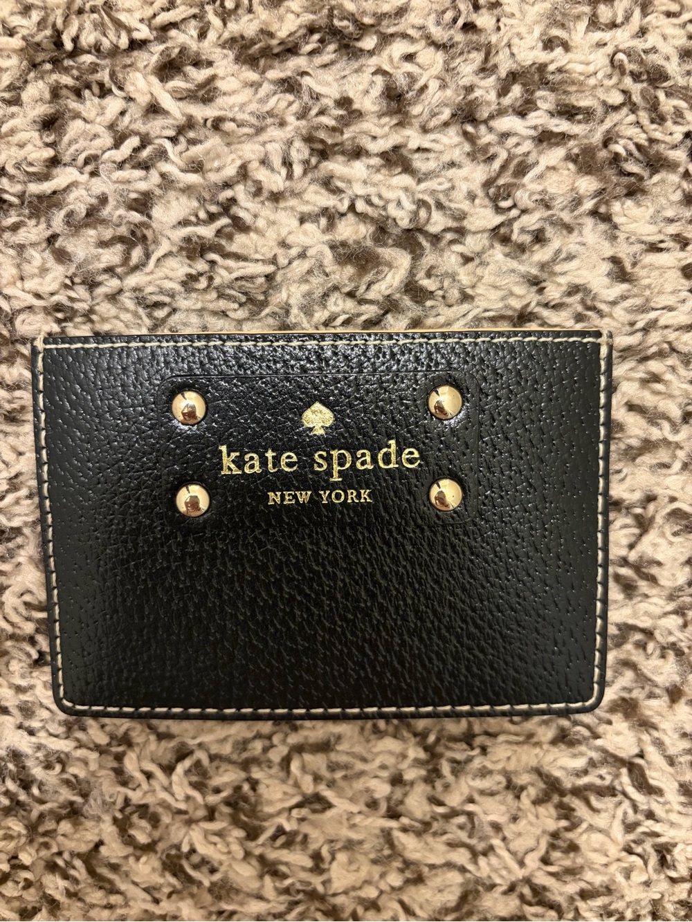 kate spade Black Pebbled Leather Card Case with Gold Studs